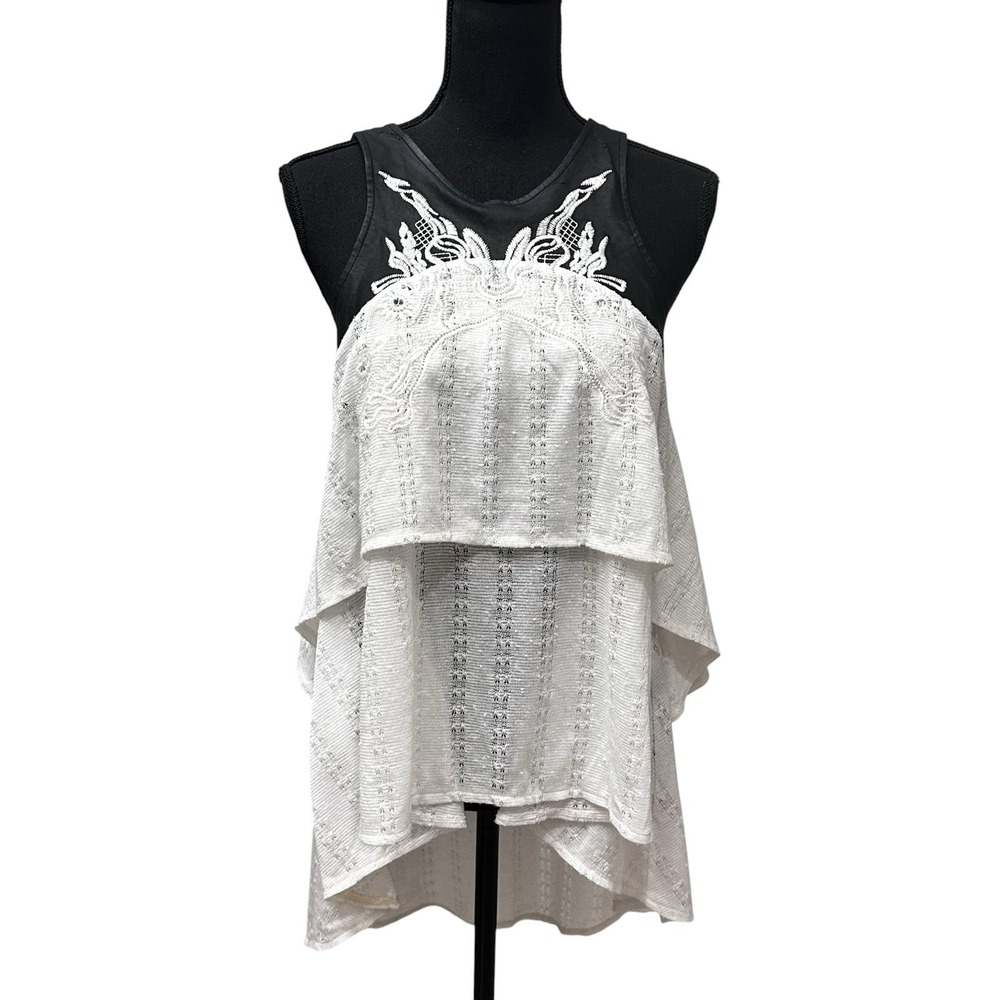 Free People White Layered Lace-Detail Sleeveless Top
